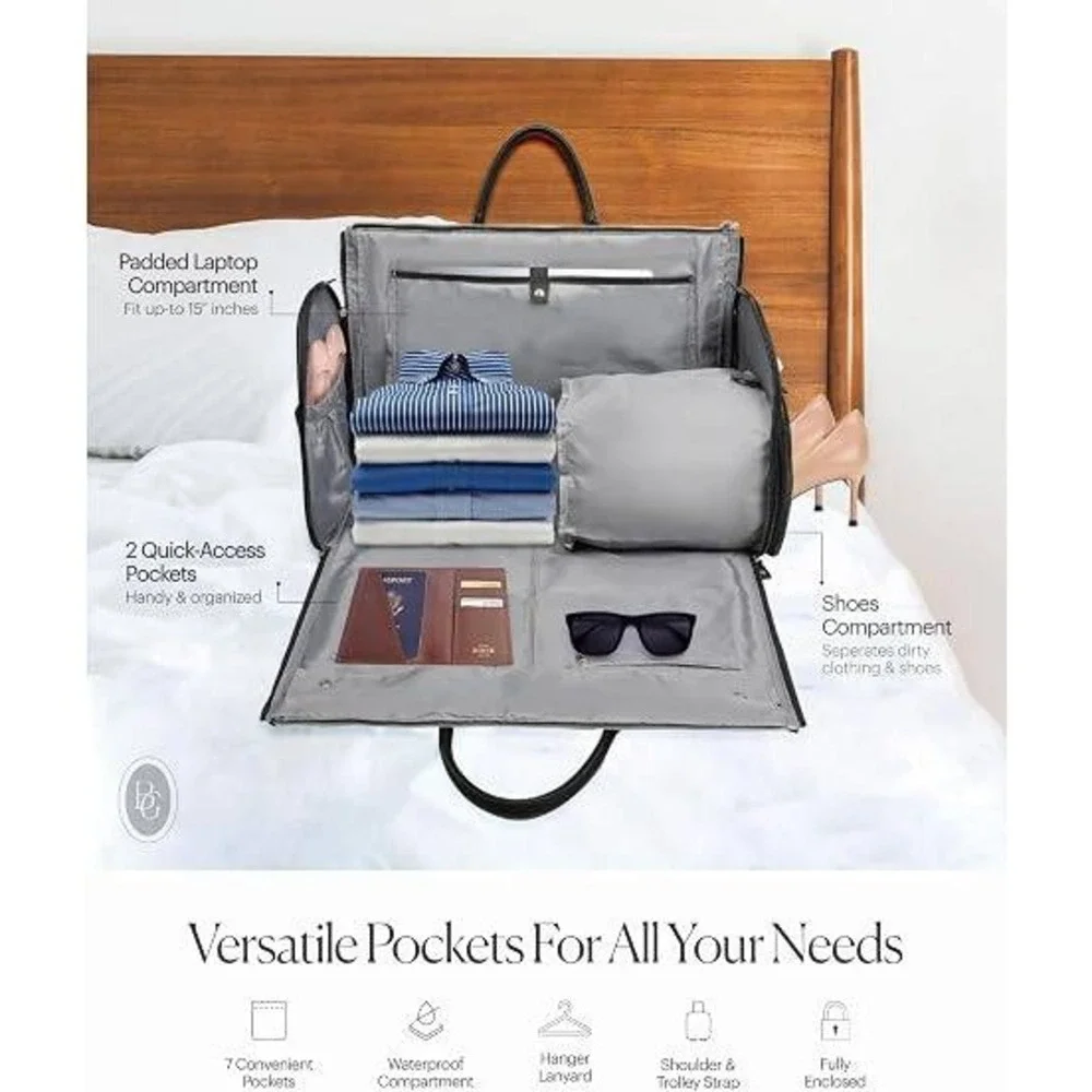 Beauty Goodies 3-in-1 Convertible Garment Bag Duffle Vegan Leather Black 50L